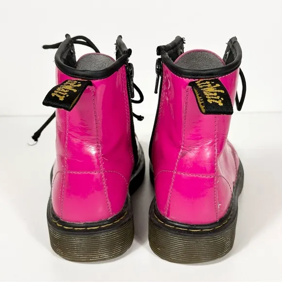 Dr. Martens Youth 1460 Patent Leather Lace Up Boots In Hot Pink Size 2
