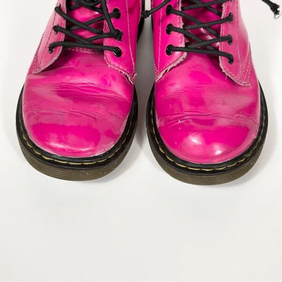 Dr. Martens Youth 1460 Patent Leather Lace Up Boots In Hot Pink Size 2