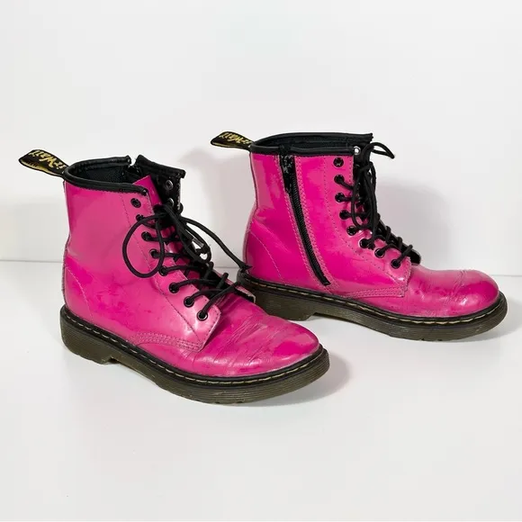 Dr. Martens Youth 1460 Patent Leather Lace Up Boots In Hot Pink Size 2