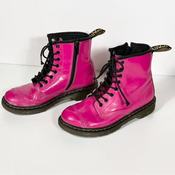 Dr. Martens Youth 1460 Patent Leather Lace Up Boots In Hot Pink Size 2