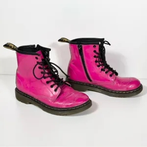 Dr. Martens Youth 1460 Patent Leather Lace Up Boots In Hot Pink Size 2