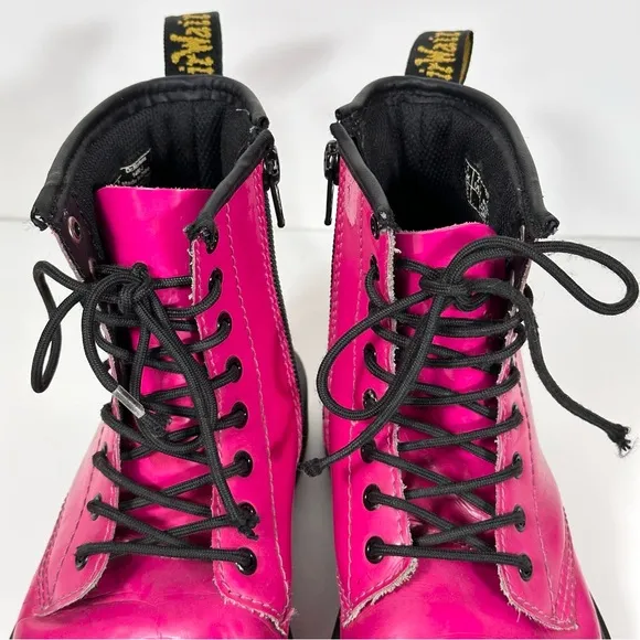 Dr. Martens Youth 1460 Patent Leather Lace Up Boots In Hot Pink Size 2