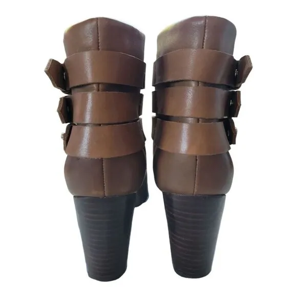 Ella's Moss Brown Leather Boots with Straps size 7.5