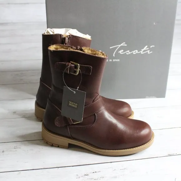 Enzo Tesoti Spain Girl's Kid Size 13 Brown Leather Buckle Dress Boots