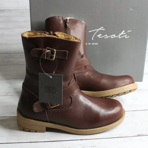 Enzo Tesoti Spain Girl's Kid Size 13 Brown Leather Buckle Dress Boots
