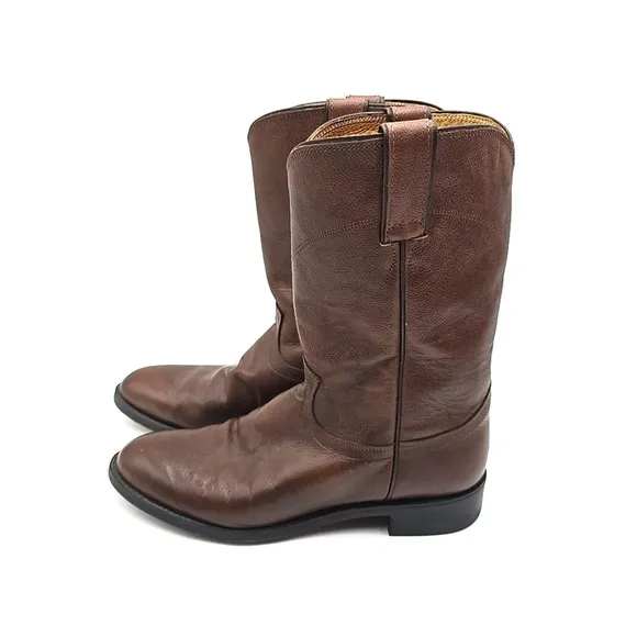 EUC JUSTIN Mens Size 8 D Brown Leather Roper Cowboy Western Boots