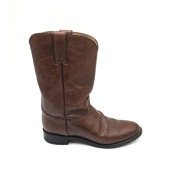EUC JUSTIN Mens Size 8 D Brown Leather Roper Cowboy Western Boots