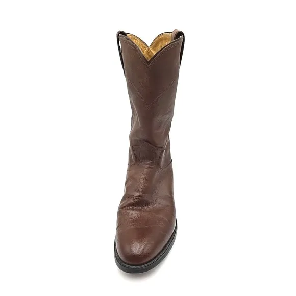 EUC JUSTIN Mens Size 8 D Brown Leather Roper Cowboy Western Boots