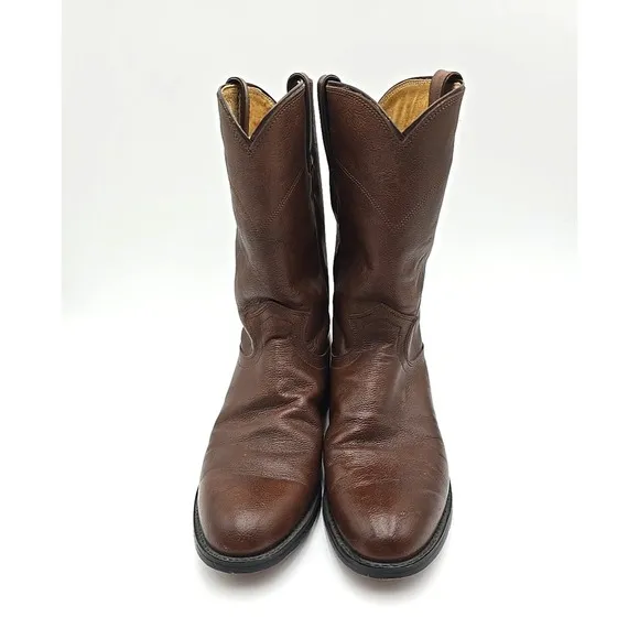 EUC JUSTIN Mens Size 8 D Brown Leather Roper Cowboy Western Boots