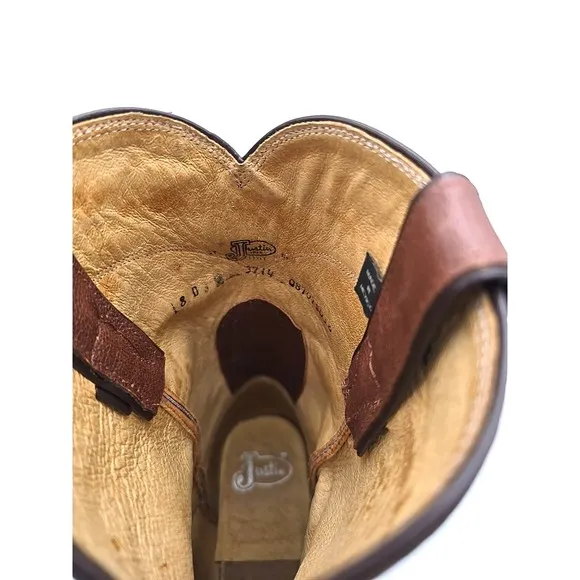 EUC JUSTIN Mens Size 8 D Brown Leather Roper Cowboy Western Boots