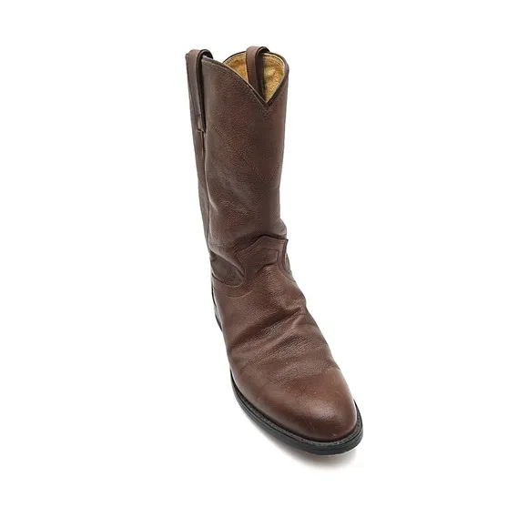 EUC JUSTIN Mens Size 8 D Brown Leather Roper Cowboy Western Boots