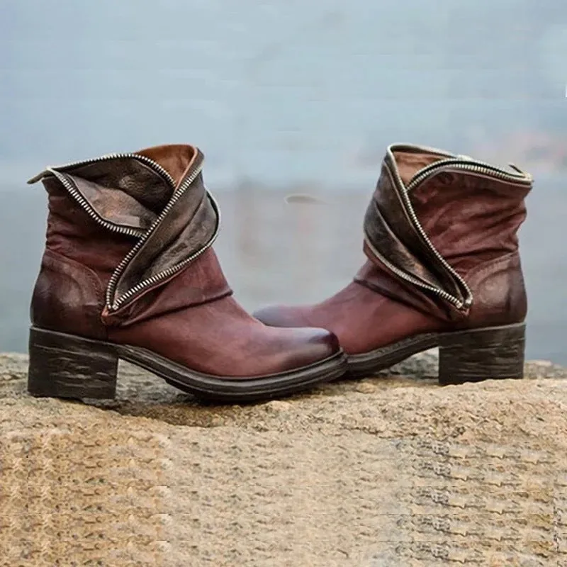 European and American Women's Fashionable Short Boots - Artificial PU Material, Belt Buckle Design