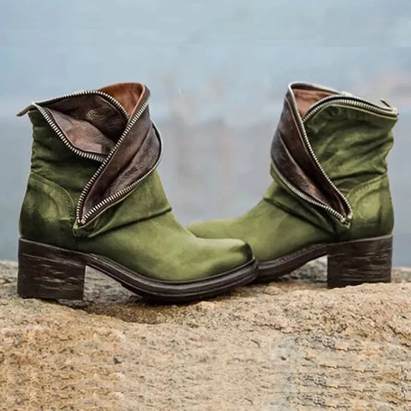 European and American Women's Fashionable Short Boots - Artificial PU Material, Belt Buckle Design