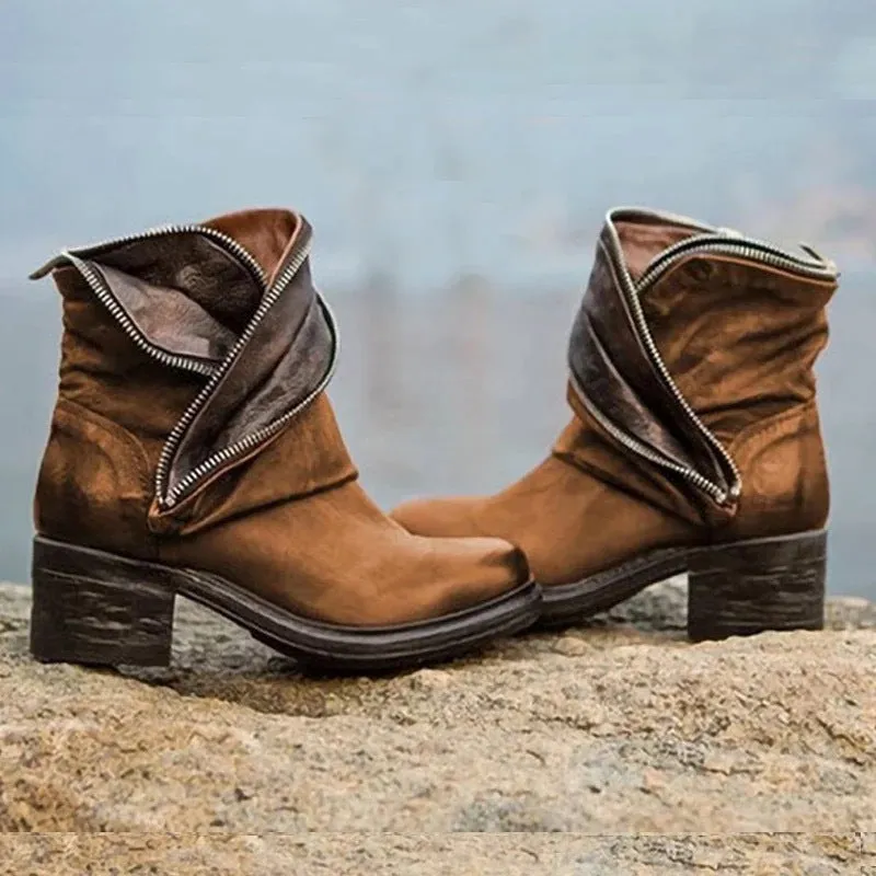 European and American Women's Fashionable Short Boots - Artificial PU Material, Belt Buckle Design