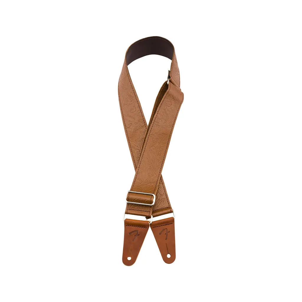 Fender 2inch Tooled Leather Guitar Strap, Brown