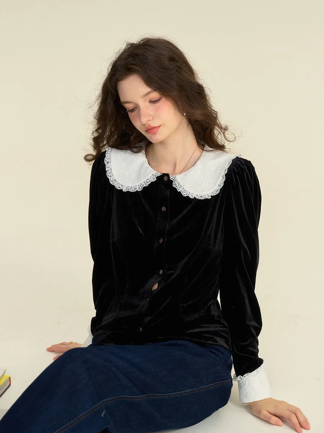 【Final Sale】Allyson Peter Pan Collar Lace Lace Embroidery Shirt