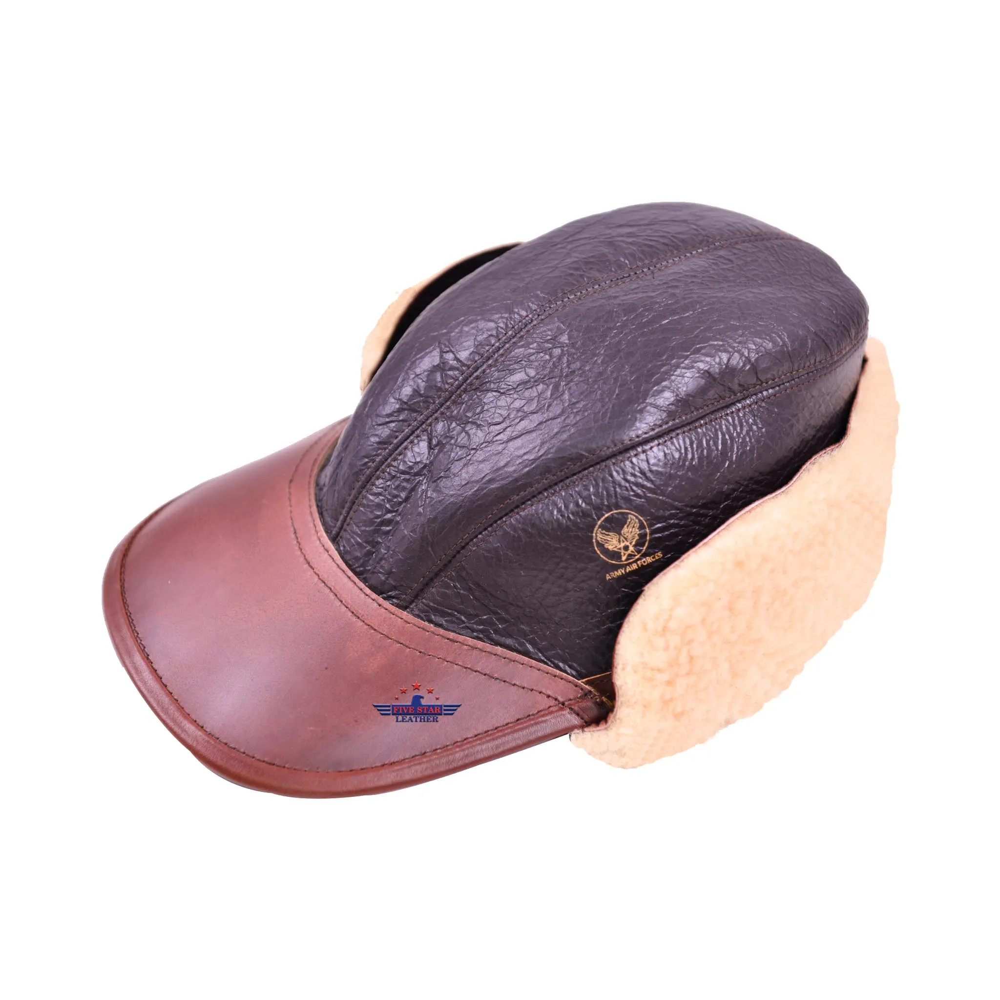 FIVESTAR LEATHER USAAF B2 FLIGHT AVIATOR SHEEPSKIN LEATHER CAP BROWN