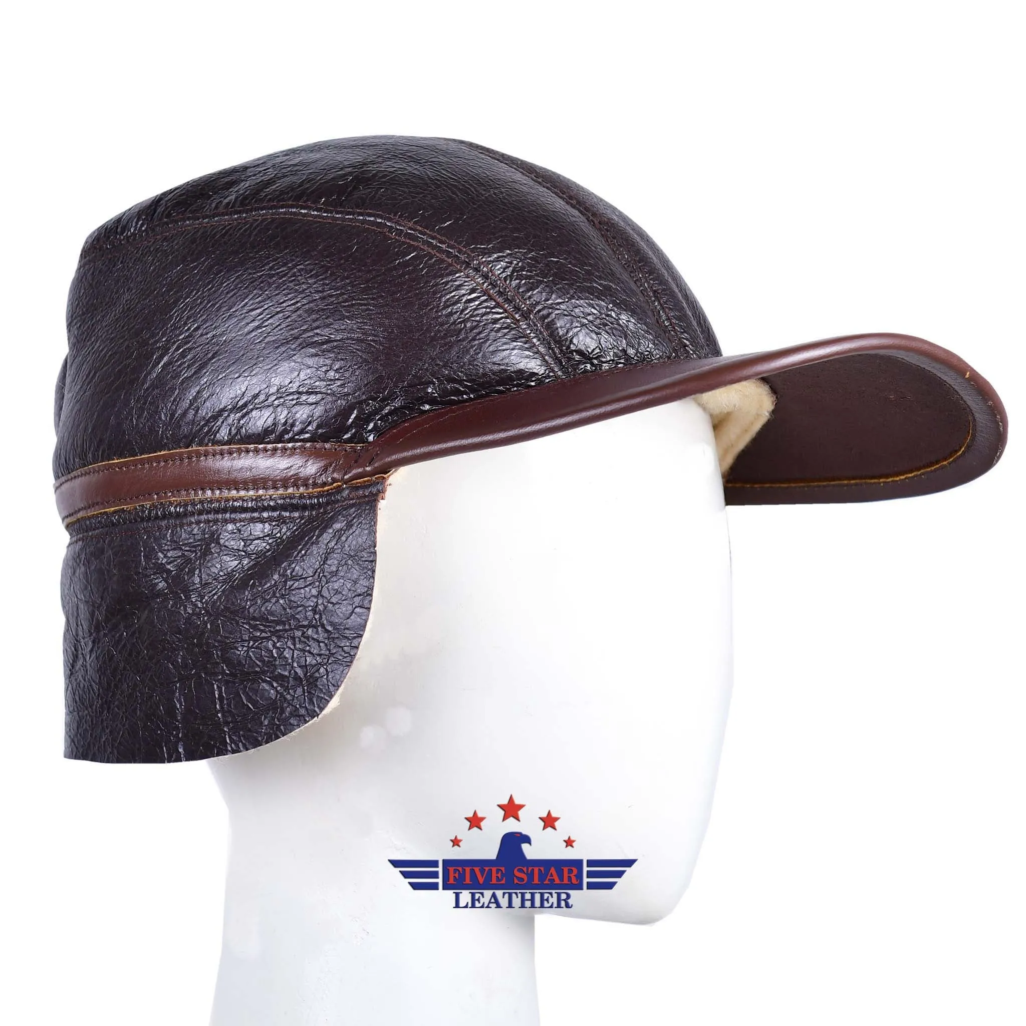FIVESTAR LEATHER USAAF B2 FLIGHT AVIATOR SHEEPSKIN LEATHER CAP BROWN