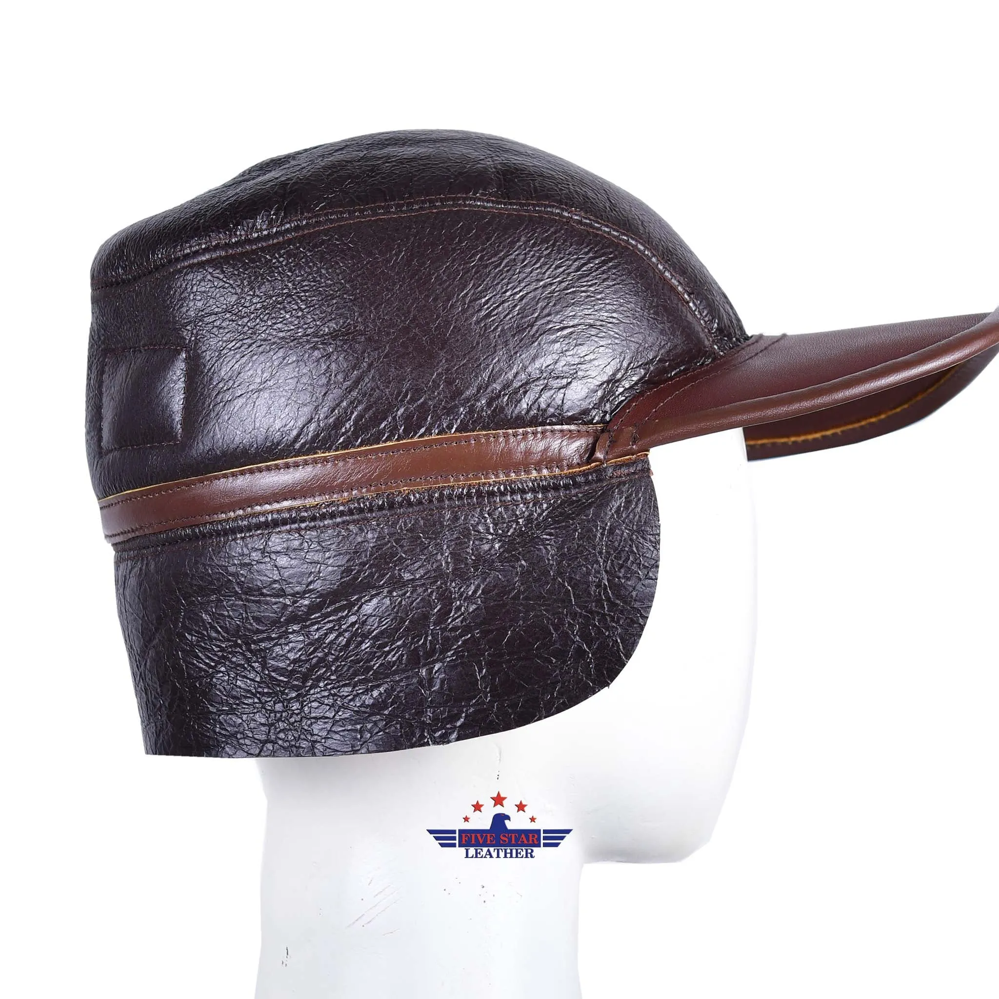FIVESTAR LEATHER USAAF B2 FLIGHT AVIATOR SHEEPSKIN LEATHER CAP BROWN