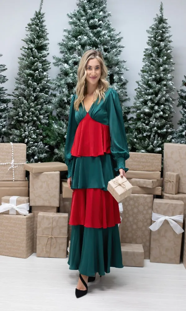Flashy Satin Tiered Maxi