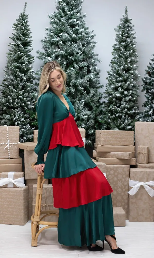 Flashy Satin Tiered Maxi