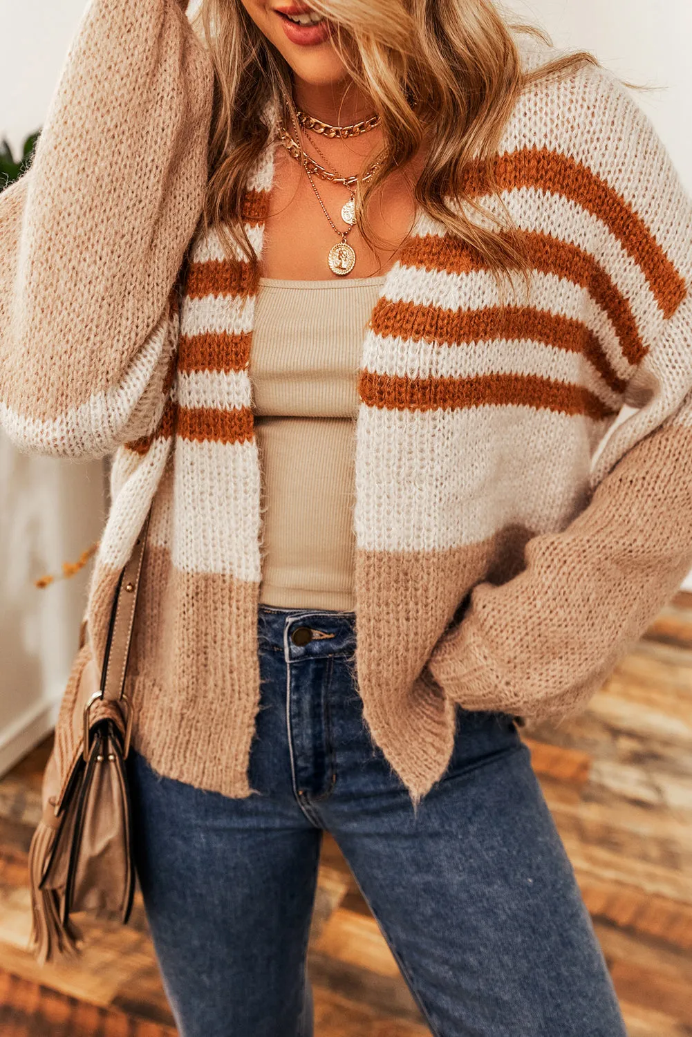 Flaxen Colorblock Striped Open Cardigan