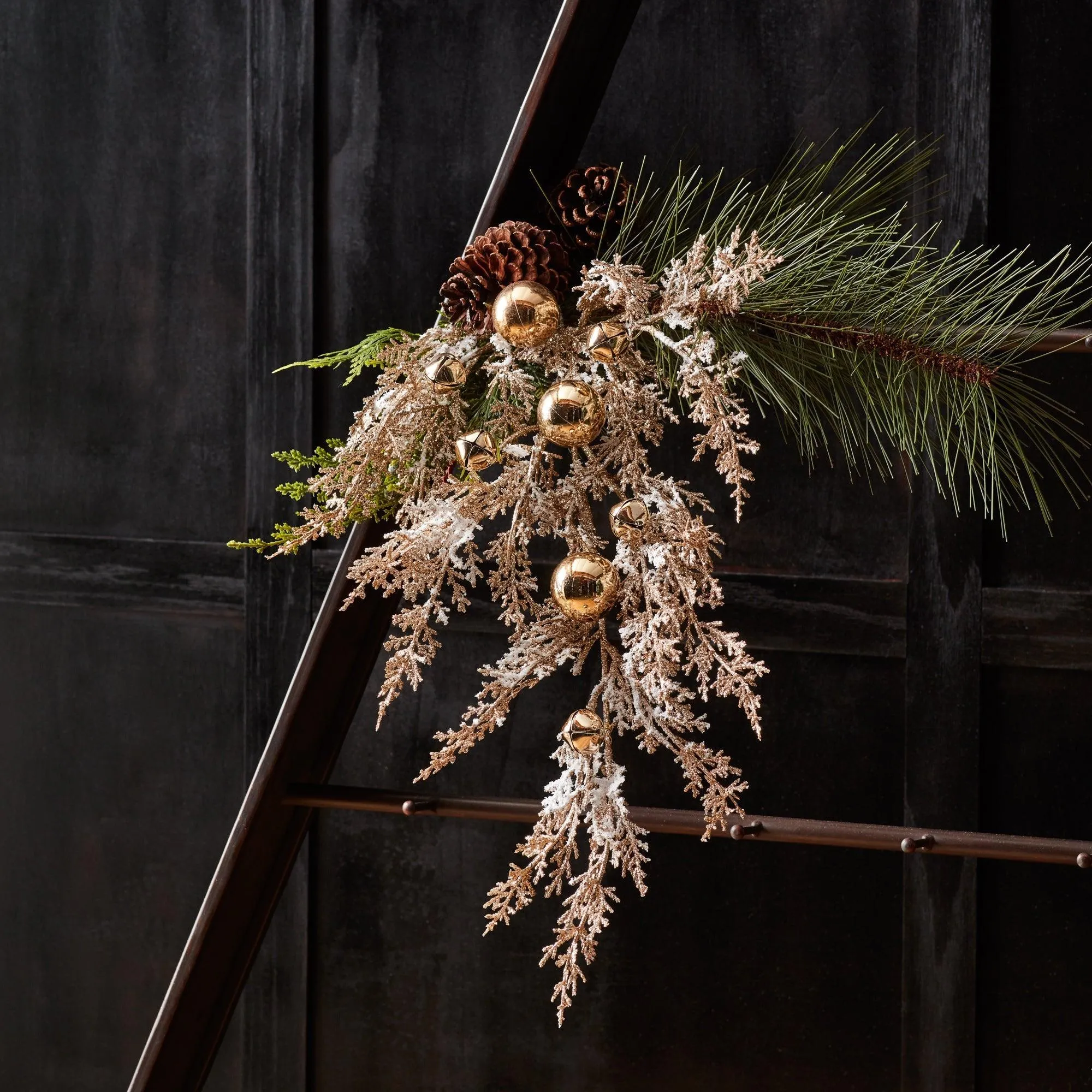 Flocked Sleigh Bell Pine Spray
