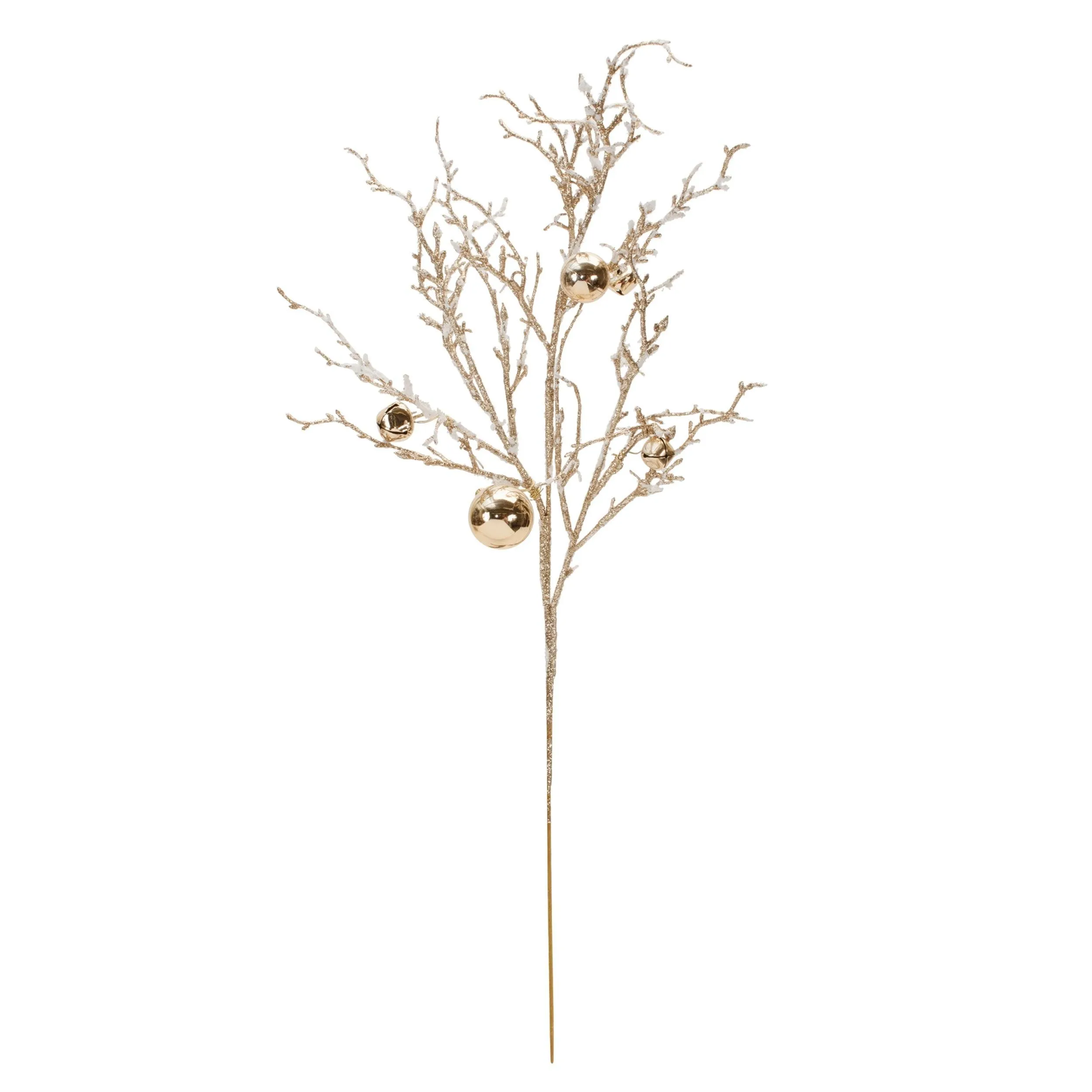Flocked Twig Branch with Sleigh Bells (Set of 6)