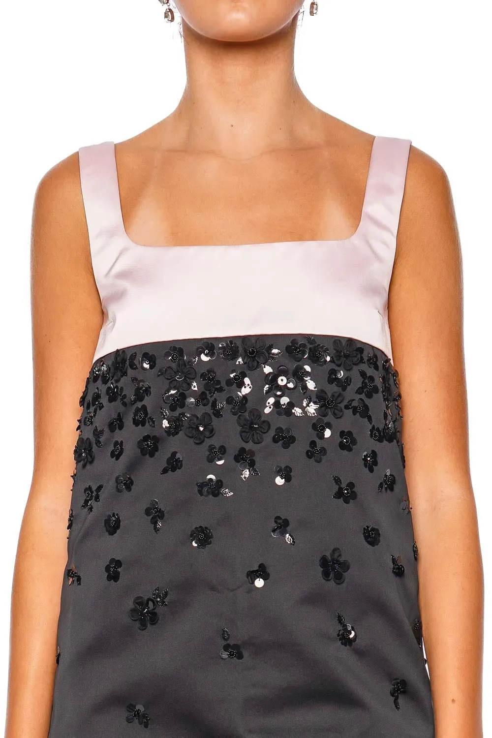Floral Embellished Sleeveless Satin Mini Dress