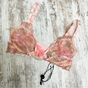 For Love &amp; Lemons New Pink Floral Glitter Bra Size XXS