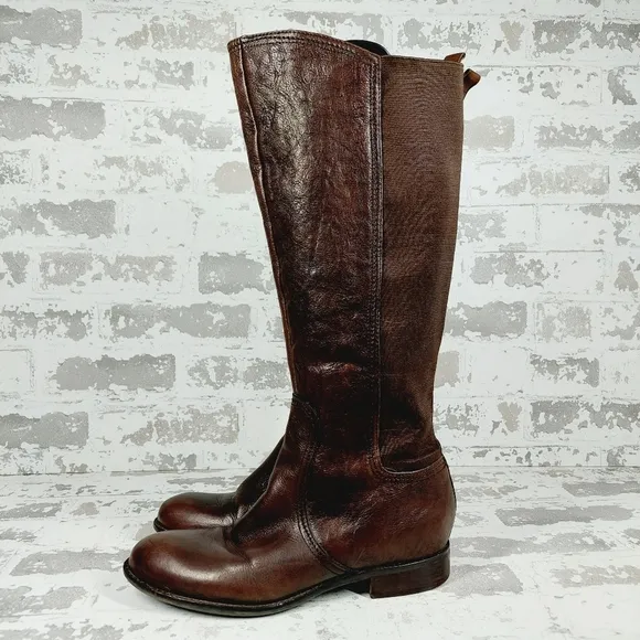 Franco Sarto Brown Leather Stretch Pull On Knee High Boots D792