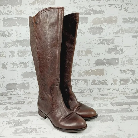 Franco Sarto Brown Leather Stretch Pull On Knee High Boots D792