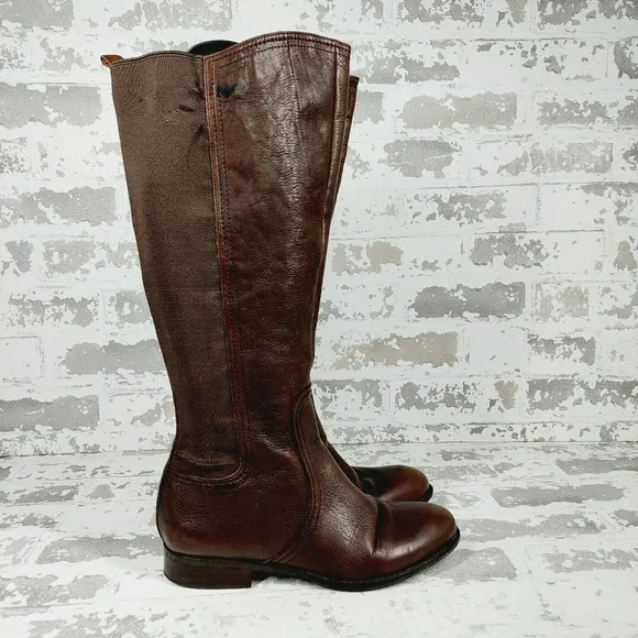 Franco Sarto Brown Leather Stretch Pull On Knee High Boots D792