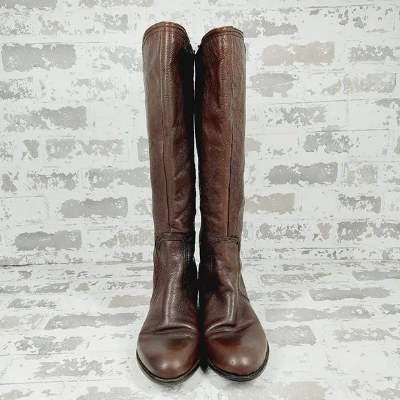 Franco Sarto Brown Leather Stretch Pull On Knee High Boots D792