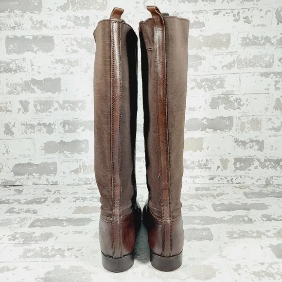 Franco Sarto Brown Leather Stretch Pull On Knee High Boots D792