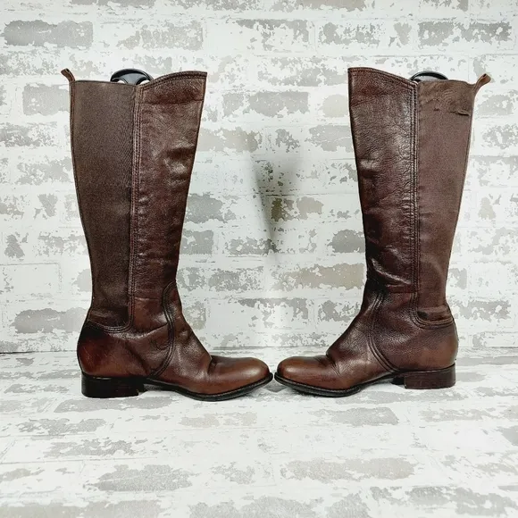 Franco Sarto Brown Leather Stretch Pull On Knee High Boots D792