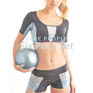 Free People Movement 2pc &quot;Six Pack&quot; Colorblock‎ Set Top Short Gray Blue