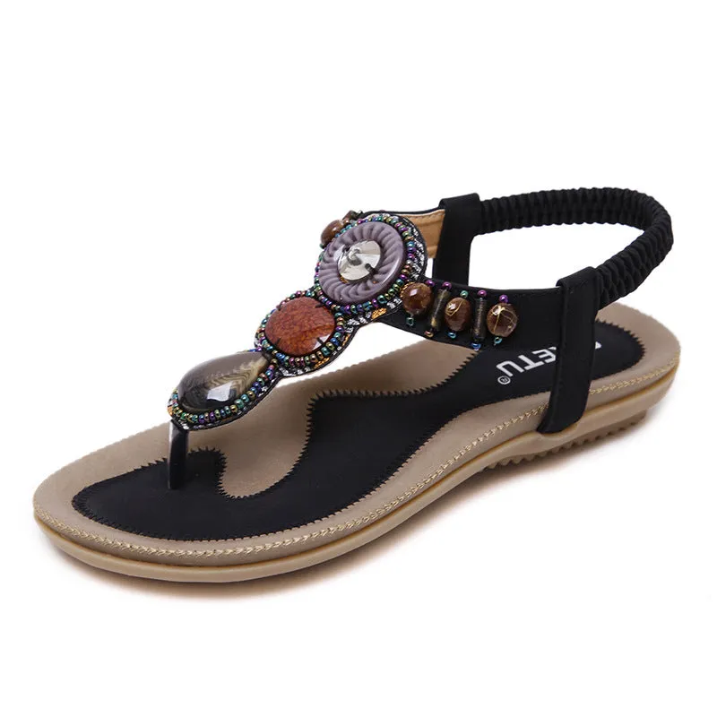 Gemstone and Metal Stretchy Ankle Strap Sandals