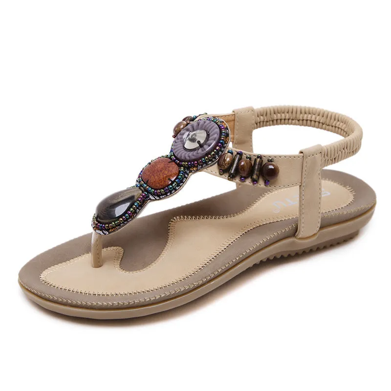 Gemstone and Metal Stretchy Ankle Strap Sandals