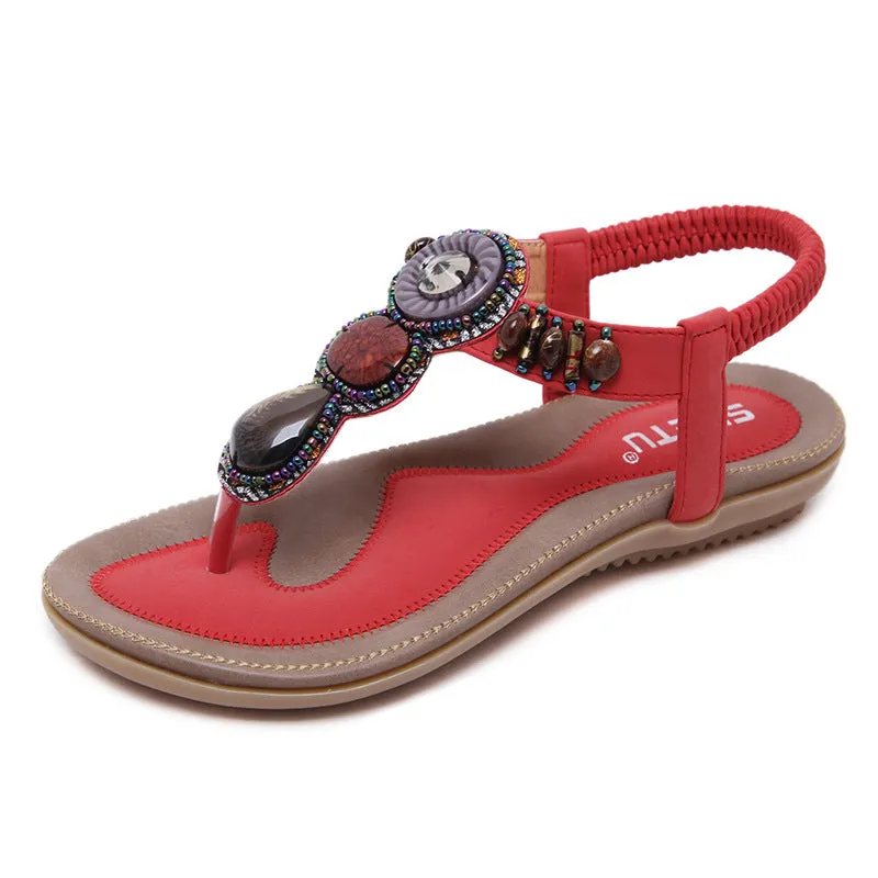 Gemstone and Metal Stretchy Ankle Strap Sandals