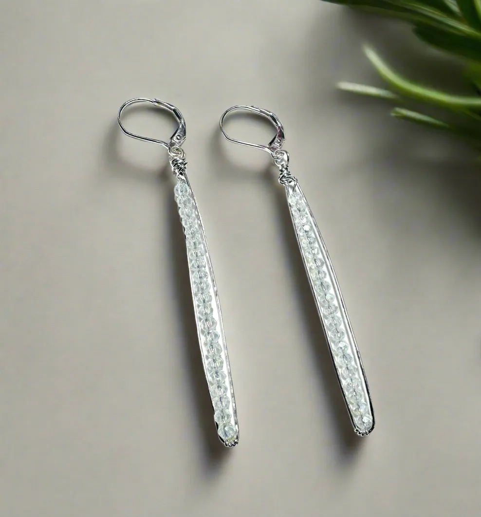 Gemstone Earrings, Gemstone Sparkle Bar Earrings, Silver Bar Earrings