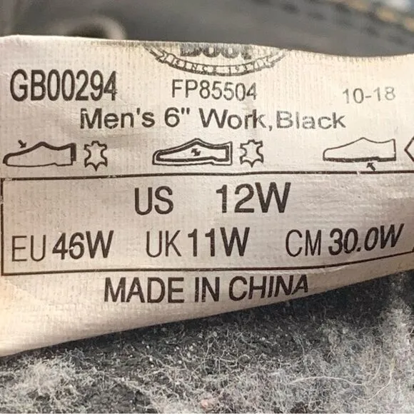 Georgia Boot Small Batch Black Boot Leather 6” Work Men’s size 12 Wide