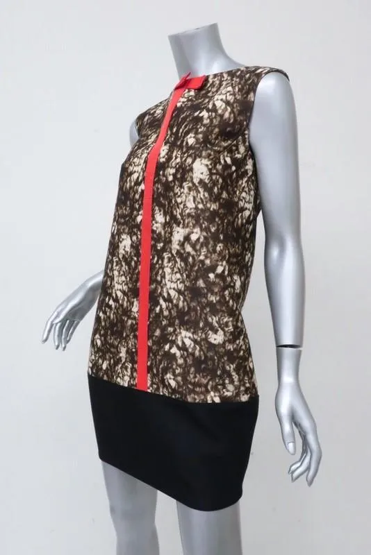 Giambattista Valli Dress Colorblock Printed Wool-Silk Size 42 Sleeveless Shift
