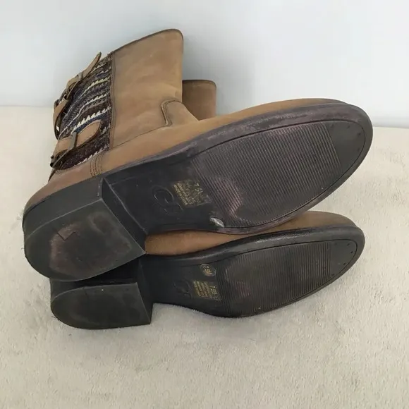 Gianni Bini Women’s Western Style Leather Brown Boots W/Buckle Brown Size 7.5