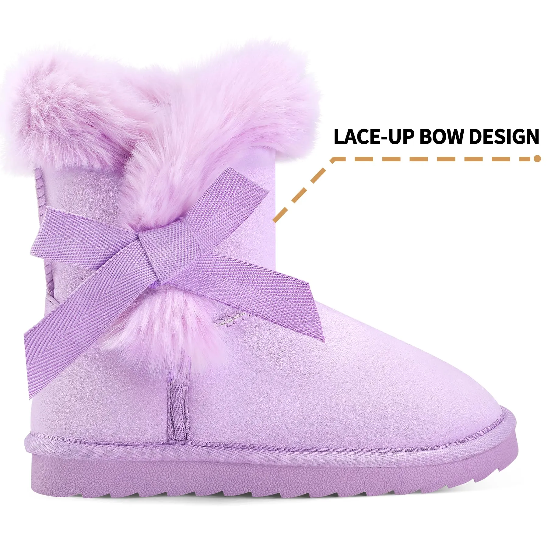 Girls Bow Tie Warm Fur Lined Snow Boots