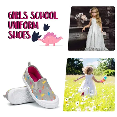 Girls Boys Slip On Lazy Toddler Canvas Sneakers Gray Dinosaur-- K KomForme
