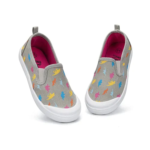 Girls Boys Slip On Lazy Toddler Canvas Sneakers Gray Dinosaur-- K KomForme