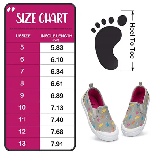 Girls Boys Slip On Lazy Toddler Canvas Sneakers Gray Dinosaur-- K KomForme