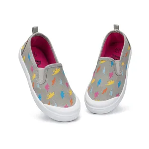 Girls Boys Slip On Lazy Toddler Canvas Sneakers Gray Dinosaur-- K KomForme