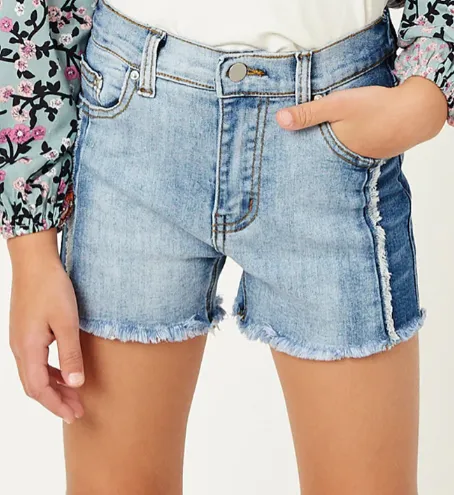 Girls Frayed Colorblock Denim Shorts